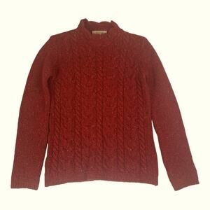 Aran Sweater Market women's small red braided cable knit wool cashmere pull over